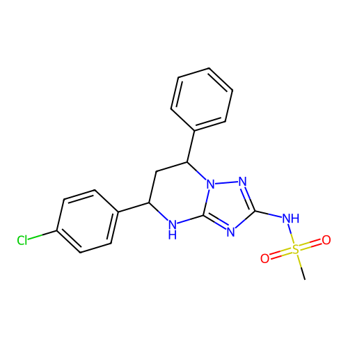 N-(5-(4-chlorophenyl)-7-phenyl-4,5,6,7-tetrahydro-[1,2,4]triazolo[1,5-a]pyrimidin-2-yl)methanesulfonamide structure
