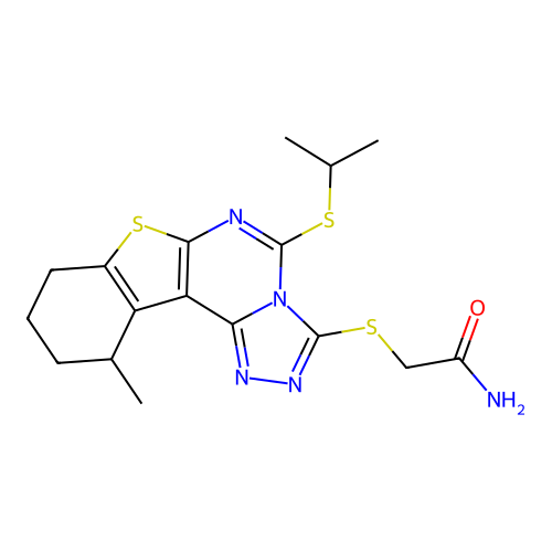 2-((5-(isopropylthio)-11-methyl-8,9,10,11-tetrahydrobenzo[4,5]thieno[3,2-e][1,2,4]triazolo[4,3-c]pyrimidin-3-yl)thio)acetamide structure