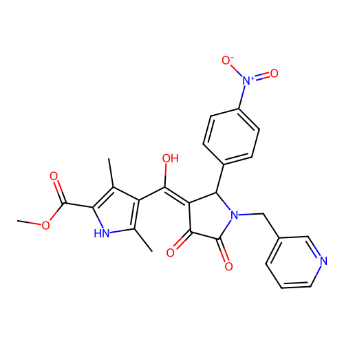 methyl 4-(4-hydroxy-2-(4-nitrophenyl)-5-oxo-1-(pyridin-3-ylmethyl)-2,5-dihydro-1H-pyrrole-3-carbonyl)-3,5-dimethyl-1H-pyrrole-2-carboxylate structure