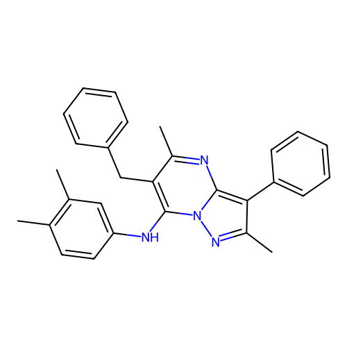 6-benzyl-N-(3,4-dimethylphenyl)-2,5-dimethyl-3-phenylpyrazolo[1,5-a]pyrimidin-7-amine structure
