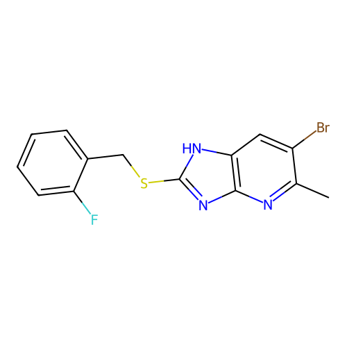 6-bromo-2-[(2-fluorobenzyl)sulfanyl]-5-methyl-1H-imidazo[4,5-b]pyridine structure