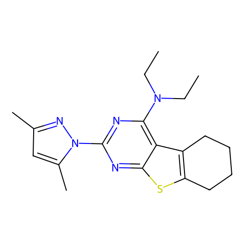 2-(3,5-dimethyl-1H-pyrazol-1-yl)-N,N-diethyl-5,6,7,8-tetrahydro[1]benzothieno[2,3-d]pyrimidin-4-amine structure