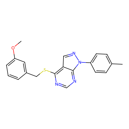 4-[(3-methoxybenzyl)sulfanyl]-1-(4-methylphenyl)-1H-pyrazolo[3,4-d]pyrimidine structure