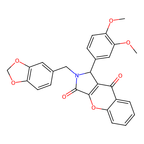 2-(1,3-benzodioxol-5-ylmethyl)-1-(3,4-dimethoxyphenyl)-1,2-dihydrochromeno[2,3-c]pyrrole-3,9-dione structure