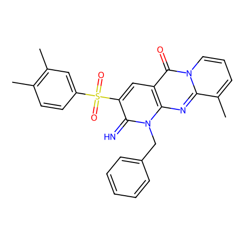 3-[(3,4-dimethylphenyl)sulfonyl]-2-imino-10-methyl-1-benzyl-1,6-dihydropyridin o[2,3-d]pyridino[1,2-a]pyrimidin-5-one structure
