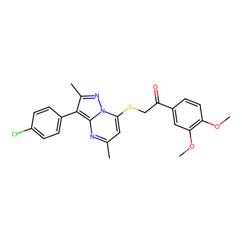 2-{[3-(4-chlorophenyl)-2,5-dimethylpyrazolo[1,5-a]pyrimidin-7-yl]sulfanyl}-1-(3,4-dimethoxyphenyl)ethanone structure