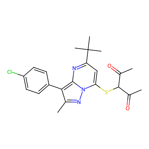 3-{[5-tert-butyl-3-(4-chlorophenyl)-2-methylpyrazolo[1,5-a]pyrimidin-7-yl]sulfanyl}pentane-2,4-dione structure