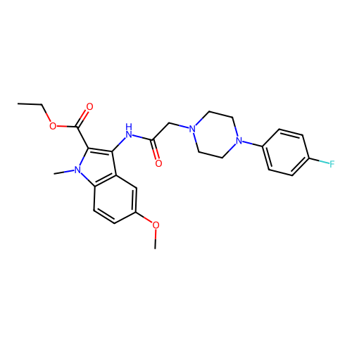 ethyl 3-({[4-(4-fluorophenyl)piperazin-1-yl]acetyl}amino)-5-methoxy-1-methyl-1H-indole-2-carboxylate structure