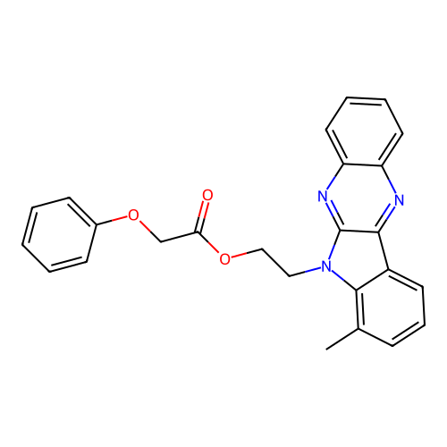 2-(7-methyl-6H-indolo[2,3-b]quinoxalin-6-yl)ethyl phenoxyacetate structure