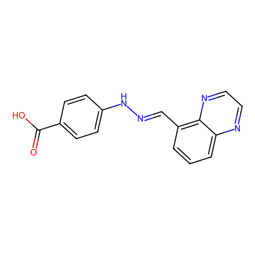 4-[(2E)-2-(quinoxalin-5-ylmethylidene)hydrazinyl]benzoic acid structure