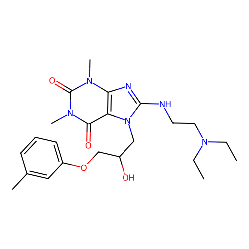 8-((2-(diethylamino)ethyl)amino)-7-(2-hydroxy-3-(m-tolyloxy)propyl)-1,3-dimethyl-1H-purine-2,6(3H,7H)-dione structure