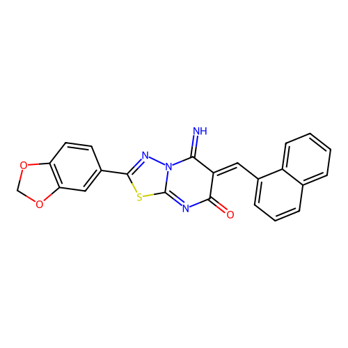 (6Z)-2-(1,3-benzodioxol-5-yl)-5-imino-6-(naphthalen-1-ylmethylidene)-[1,3,4]thiadiazolo[3,2-a]pyrimidin-7-one structure