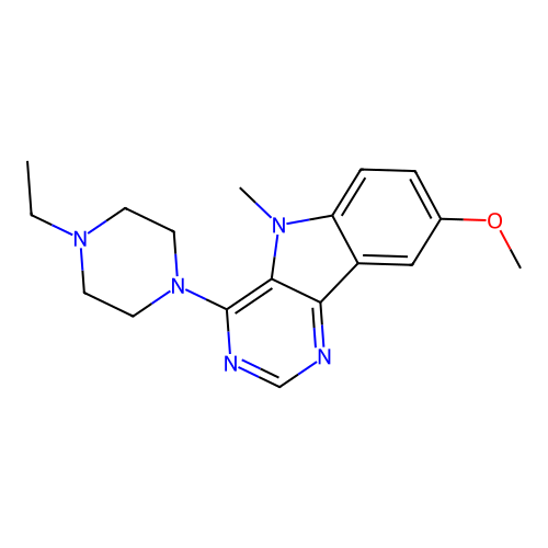4-(4-ethylpiperazin-1-yl)-8-methoxy-5-methyl-5H-pyrimido[5,4-b]indole structure