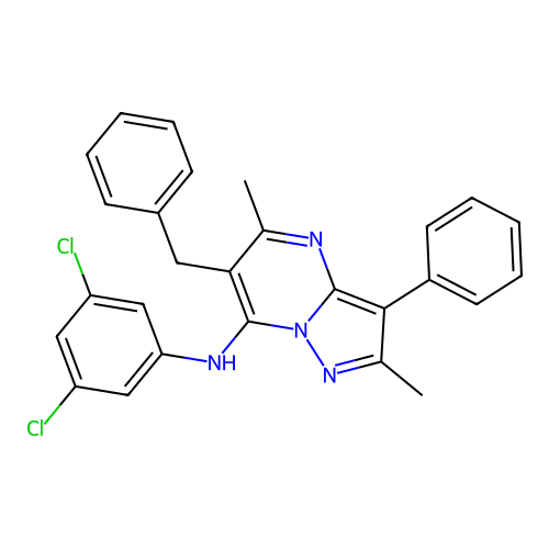 6-benzyl-N-(3,5-dichlorophenyl)-2,5-dimethyl-3-phenylpyrazolo[1,5-a]pyrimidin-7-amine structure