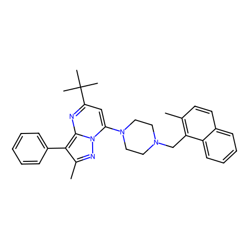 5-tert-butyl-2-methyl-7-{4-[(2-methylnaphthalen-1-yl)methyl]piperazin-1-yl}-3-phenylpyrazolo[1,5-a]pyrimidine structure