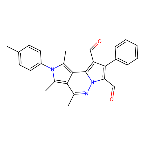 1,3,4-trimethyl-2-(4-methylphenyl)-8-phenyl-2H-dipyrrolo[1,2-b:3',4'-d]pyridazine-7,9-dicarbaldehyde structure