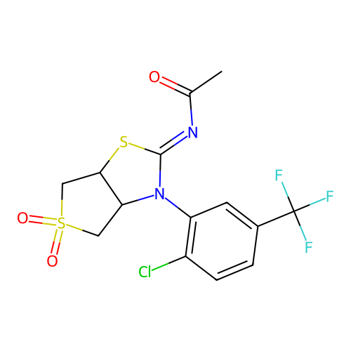 N-[(2Z)-3-[2-chloro-5-(trifluoromethyl)phenyl]-5,5-dioxidotetrahydrothieno[3,4-d][1,3]thiazol-2(3H)-ylidene]acetamide structure