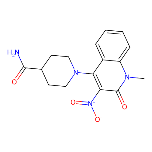 1-(1-Methyl-3-nitro-2-oxo-1,2-dihydroquinolin-4-yl)piperidine-4-carboxamide structure
