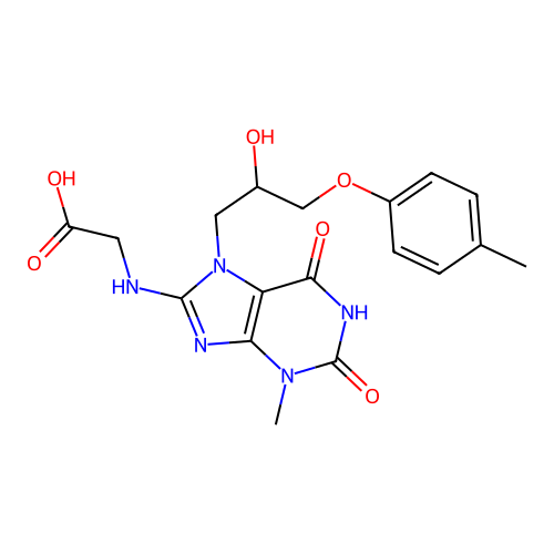 2-((7-(2-hydroxy-3-(p-tolyloxy)propyl)-3-methyl-2,6-dioxo-2,3,6,7-tetrahydro-1H-purin-8-yl)amino)acetic acid structure