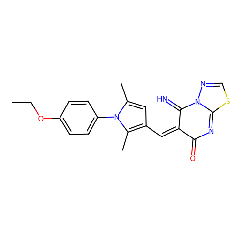 (E)-6-((1-(4-ethoxyphenyl)-2,5-dimethyl-1H-pyrrol-3-yl)methylene)-5-imino-5H-[1,3,4]thiadiazolo[3,2-a]pyrimidin-7(6H)-one structure