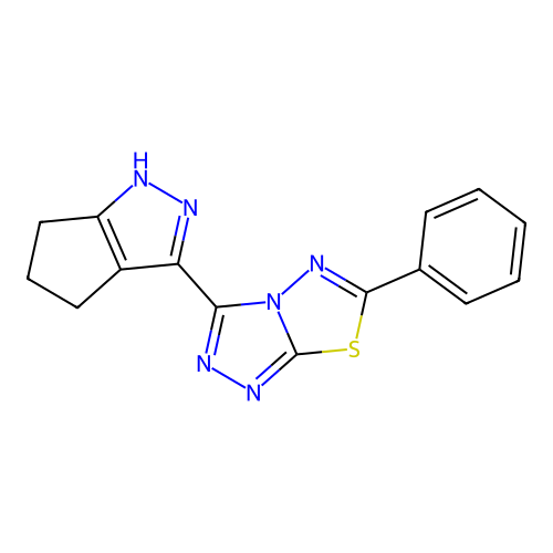 6-phenyl-3-(1,4,5,6-tetrahydrocyclopenta[c]pyrazol-3-yl)-[1,2,4]triazolo[3,4-b][1,3,4]thiadiazole structure