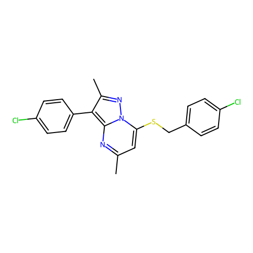 7-[(4-chlorobenzyl)sulfanyl]-3-(4-chlorophenyl)-2,5-dimethylpyrazolo[1,5-a]pyrimidine structure