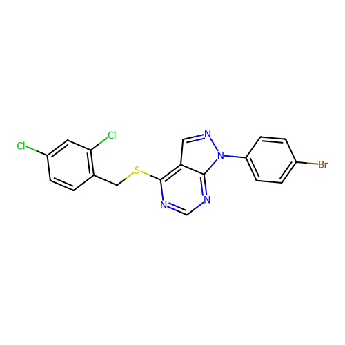 1-(4-bromophenyl)-4-[(2,4-dichlorobenzyl)sulfanyl]-1H-pyrazolo[3,4-d]pyrimidine structure