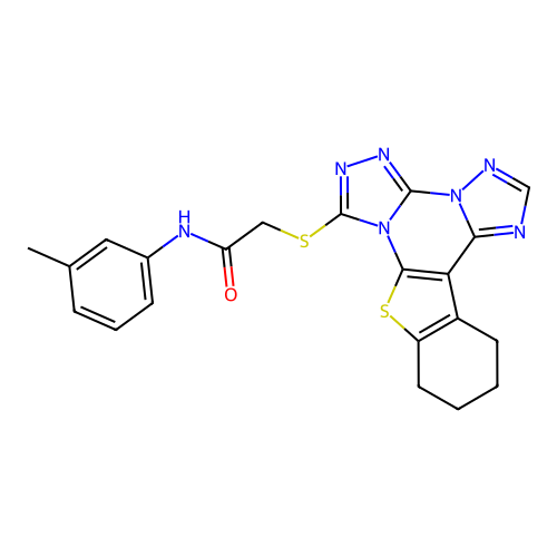 2-((10,11,12,13-tetrahydrobenzo[4,5]thieno[3,2-e]bis([1,2,4]triazolo)[4,3-a:1',5'-c]pyrimidin-7-yl)thio)-N-(m-tolyl)acetamide structure
