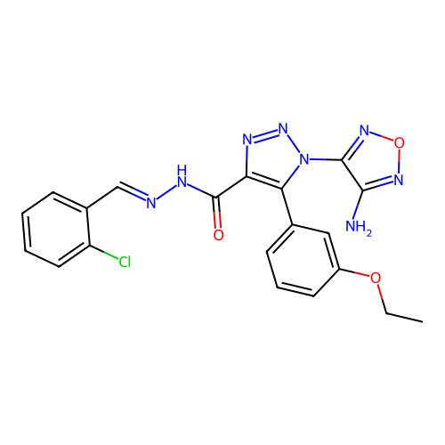 (E)-1-(4-amino-1,2,5-oxadiazol-3-yl)-N'-(2-chlorobenzylidene)-5-(3-ethoxyphenyl)-1H-1,2,3-triazole-4-carbohydrazide structure
