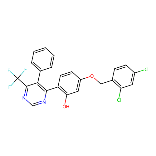 5-[(2,4-Dichlorobenzyl)oxy]-2-[5-phenyl-6-(trifluoromethyl)-4-pyrimidinyl]phenol structure