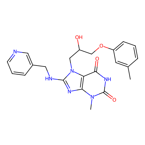 7-[2-hydroxy-3-(3-methylphenoxy)propyl]-3-methyl-8-(pyridin-3-ylmethylamino)purine-2,6-dione structure