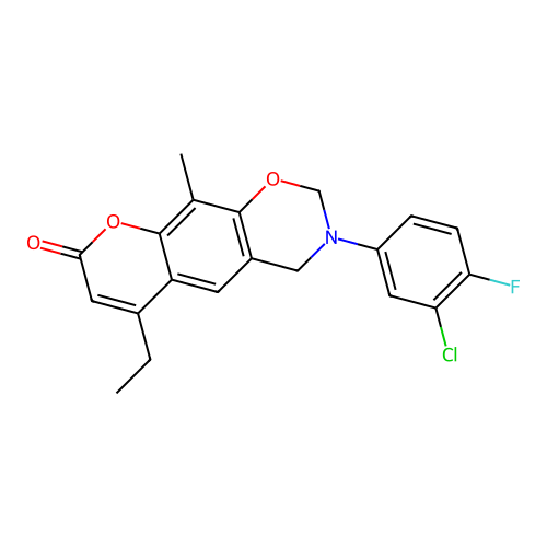 3-(3-chloro-4-fluorophenyl)-6-ethyl-10-methyl-2,4-dihydropyrano[3,2-g][1,3]benzoxazin-8-one structure