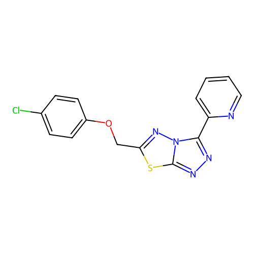 6-[(4-chlorophenoxy)methyl]-3-pyridin-2-yl-[1,2,4]triazolo[3,4-b][1,3,4]thiadiazole structure