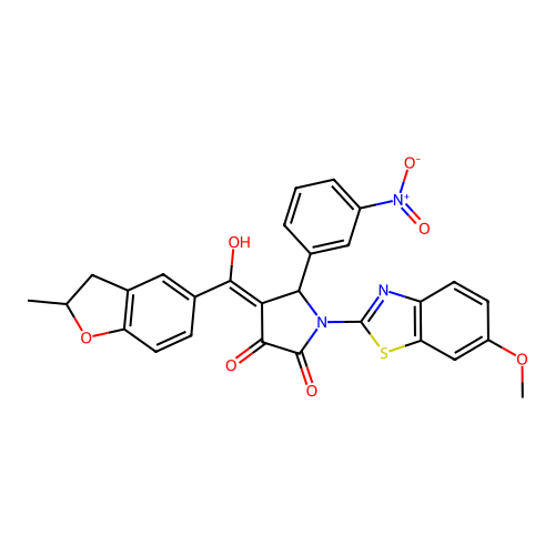 (4E)-4-[hydroxy(2-methyl-2,3-dihydro-1-benzofuran-5-yl)methylidene]-1-(6-methoxy-1,3-benzothiazol-2-yl)-5-(3-nitrophenyl)pyrrolidine-2,3-dione structure