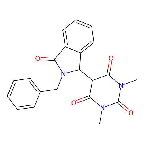5-(2-benzyl-3-oxo-1H-isoindol-1-yl)-1,3-dimethyl-1,3-diazinane-2,4,6-trione structure