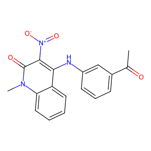 4-((3-acetylphenyl)amino)-1-methyl-3-nitroquinolin-2(1H)-one structure