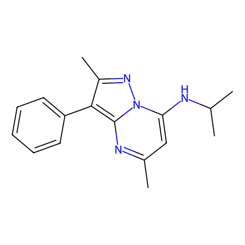 2,5-dimethyl-3-phenyl-N-(propan-2-yl)pyrazolo[1,5-a]pyrimidin-7-amine structure