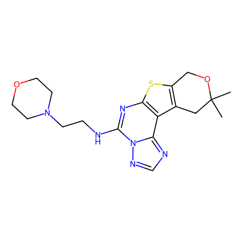10,10-dimethyl-N-(2-morpholinoethyl)-10,11-dihydro-8H-pyrano[4',3':4,5]thieno[3,2-e][1,2,4]triazolo[1,5-c]pyrimidin-5-amine structure