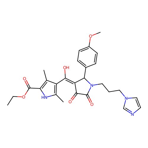ethyl 4-(1-(3-(1H-imidazol-1-yl)propyl)-4-hydroxy-2-(4-methoxyphenyl)-5-oxo-2,5-dihydro-1H-pyrrole-3-carbonyl)-3,5-dimethyl-1H-pyrrole-2-carboxylate structure
