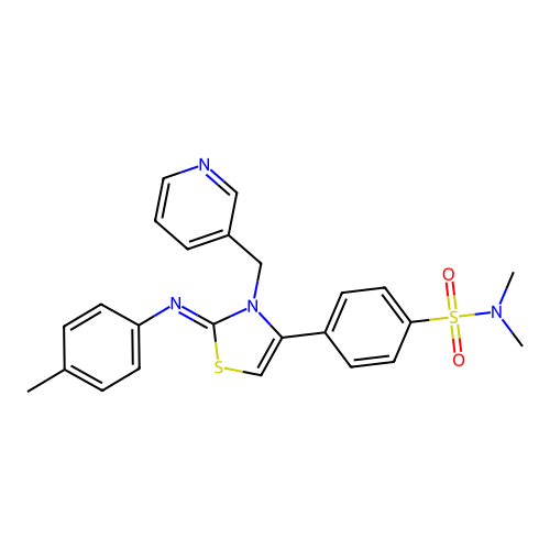 N,N-dimethyl-4-[(2Z)-2-[(4-methylphenyl)imino]-3-(pyridin-3-ylmethyl)-2,3-dihydro-1,3-thiazol-4-yl]benzenesulfonamide structure
