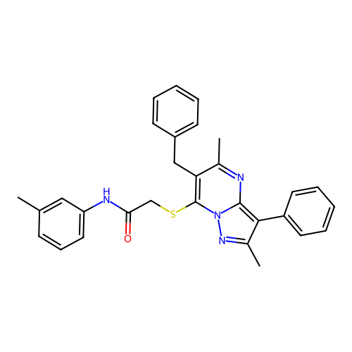 2-[(6-benzyl-2,5-dimethyl-3-phenylpyrazolo[1,5-a]pyrimidin-7-yl)sulfanyl]-N-(3-methylphenyl)acetamide structure