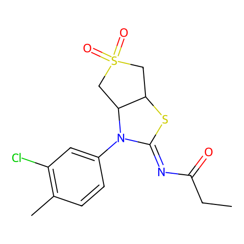 (Z)-N-(3-(3-chloro-4-methylphenyl)-5,5-dioxidotetrahydrothieno[3,4-d]thiazol-2(3H)-ylidene)propionamide structure