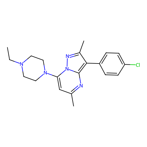 3-(4-chlorophenyl)-7-(4-ethylpiperazin-1-yl)-2,5-dimethylpyrazolo[1,5-a]pyrimidine structure