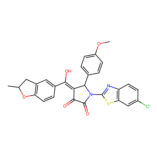 (4E)-1-(6-chloro-1,3-benzothiazol-2-yl)-4-[hydroxy(2-methyl-2,3-dihydro-1-benzofuran-5-yl)methylidene]-5-(4-methoxyphenyl)pyrrolidine-2,3-dione structure
