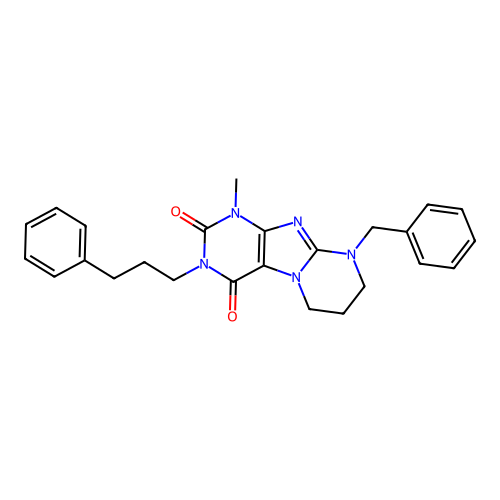 9-benzyl-1-methyl-3-(3-phenylpropyl)-6,7,8,9-tetrahydropyrimido[2,1-f]purine-2,4(1H,3H)-dione structure
