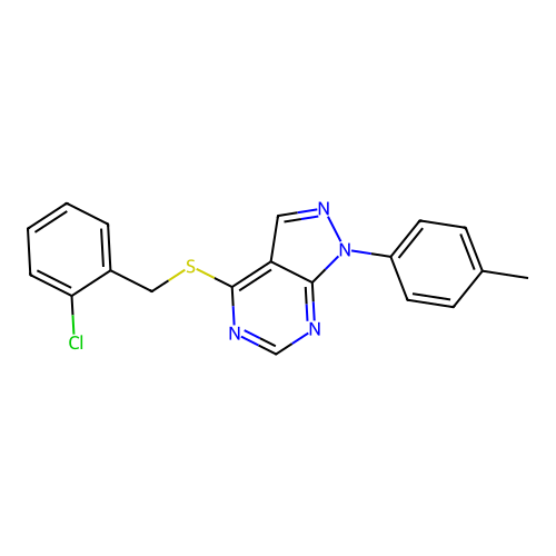 4-[(2-chlorobenzyl)sulfanyl]-1-(4-methylphenyl)-1H-pyrazolo[3,4-d]pyrimidine structure