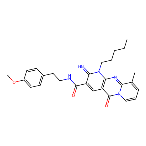 2-imino-N-[2-(4-methoxyphenyl)ethyl]-10-methyl-5-oxo-1-pentyl-1,5-dihydro-2H-dipyrido[1,2-a:2',3'-d]pyrimidine-3-carboxamide structure