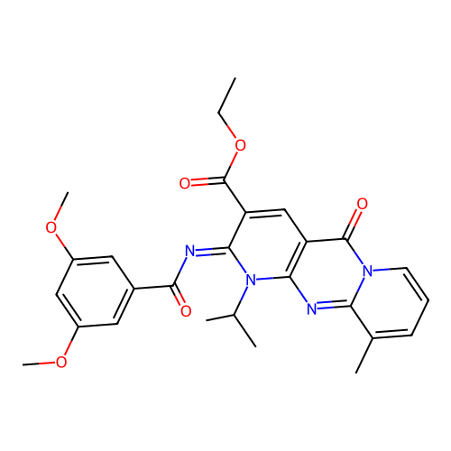 (Z)-ethyl 2-((3,5-dimethoxybenzoyl)imino)-1-isopropyl-10-methyl-5-oxo-2,5-dihydro-1H-dipyrido[1,2-a:2',3'-d]pyrimidine-3-carboxylate structure