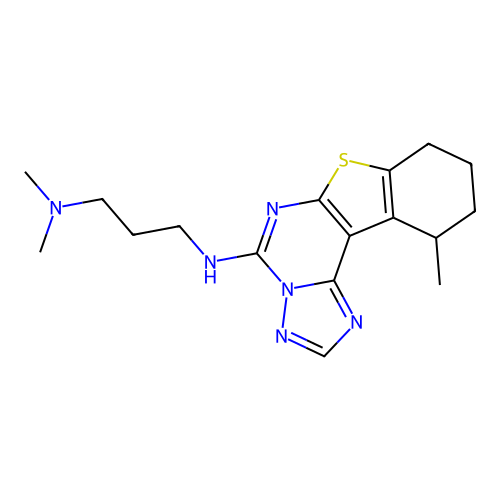 N,N-dimethyl-N'-(11-methyl-8,9,10,11-tetrahydro[1]benzothieno[3,2-e][1,2,4]triazolo[1,5-c]pyrimidin-5-yl)propane-1,3-diamine structure