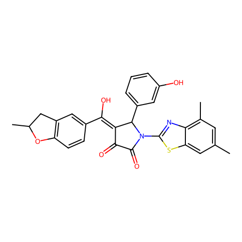 (4E)-1-(4,6-dimethyl-1,3-benzothiazol-2-yl)-4-[hydroxy(2-methyl-2,3-dihydro-1-benzofuran-5-yl)methylidene]-5-(3-hydroxyphenyl)pyrrolidine-2,3-dione structure